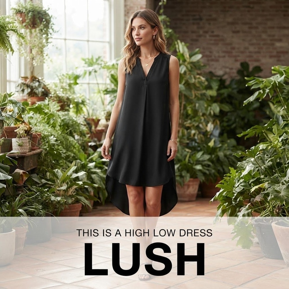 Lush Womens EUC Sleeveless V-Neck High Low Hem Pleated Back Dress XS Casual Chic